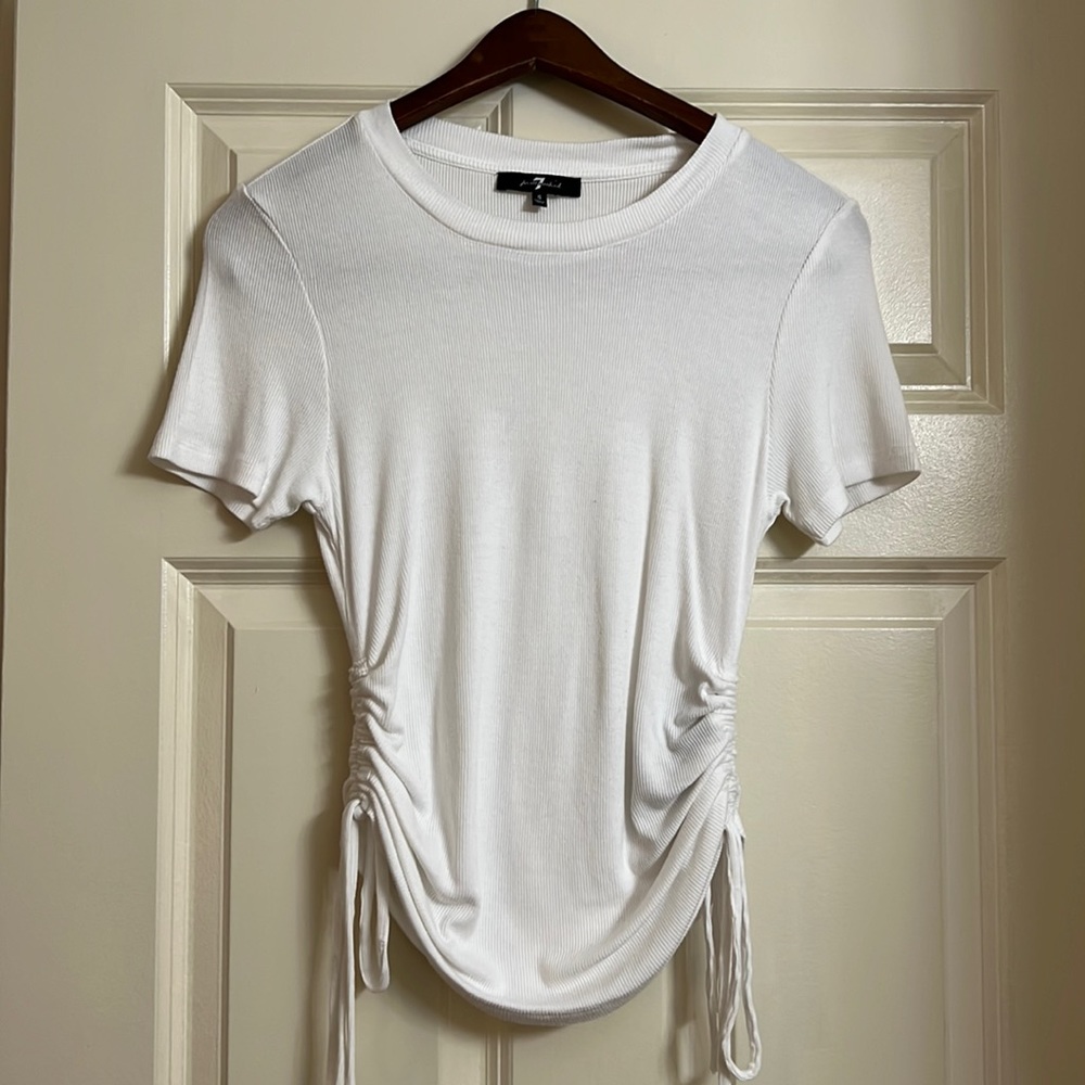 7 For All Mankind White T-Shirt with Ruching and Ties